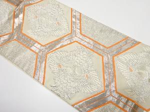 アンティーク　亀甲に向かい鶴・青海波模様織り出し袋帯（材料）